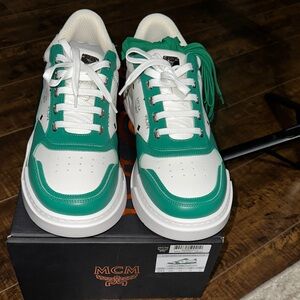 MCM Green and White Leather Sneakers